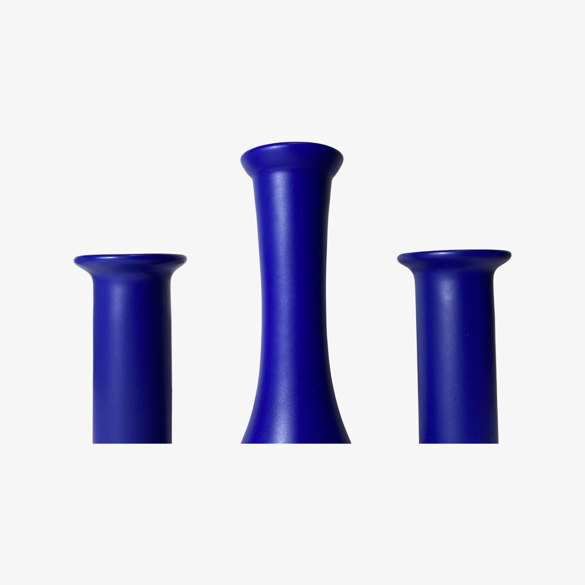 3 Vintage Candlestick Holders - Set of 3 Ceramic Candle Holders BLUE | Mid-Century Design by ODENSE