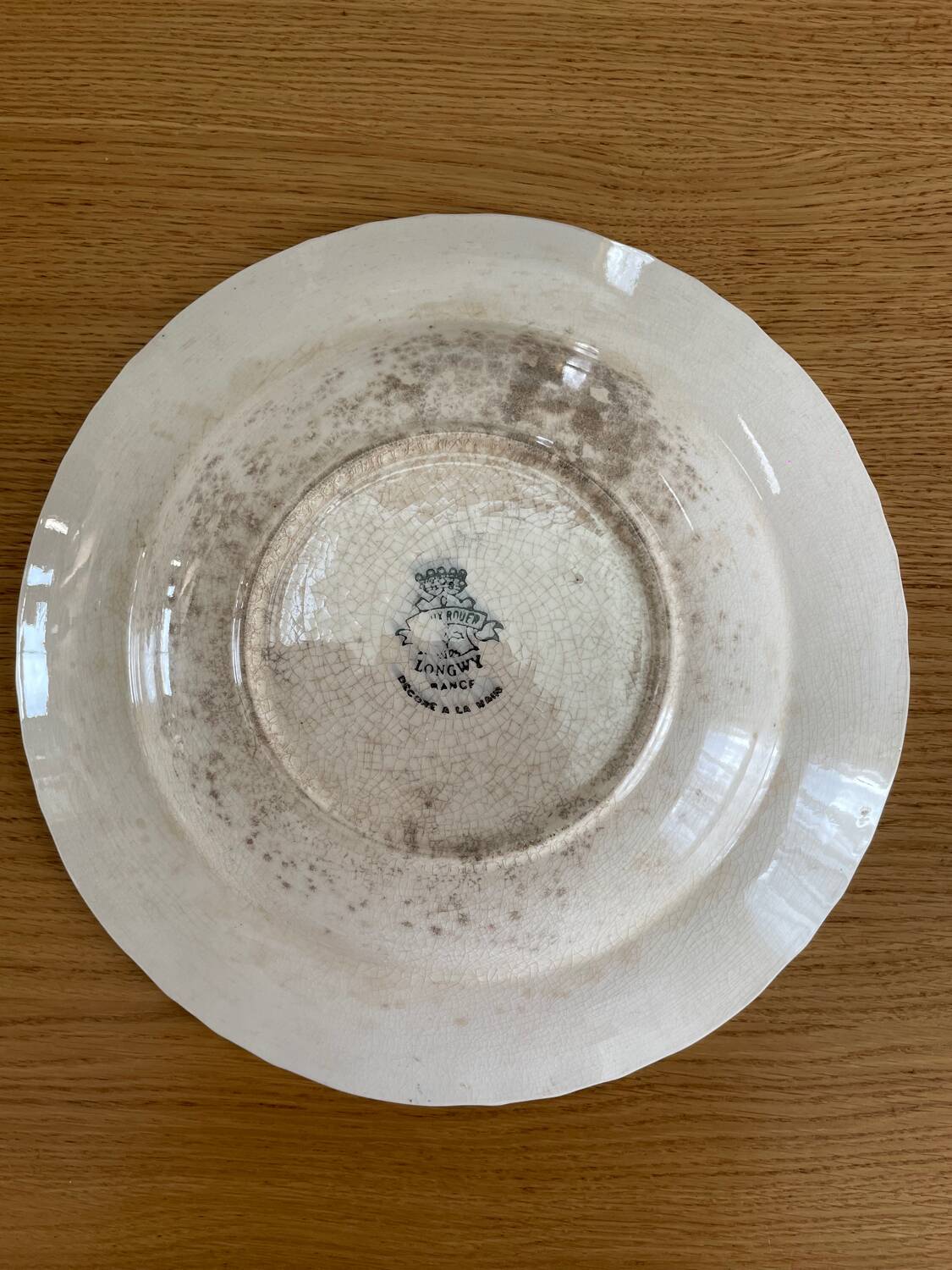 Large deep plate Longwy old Rouen