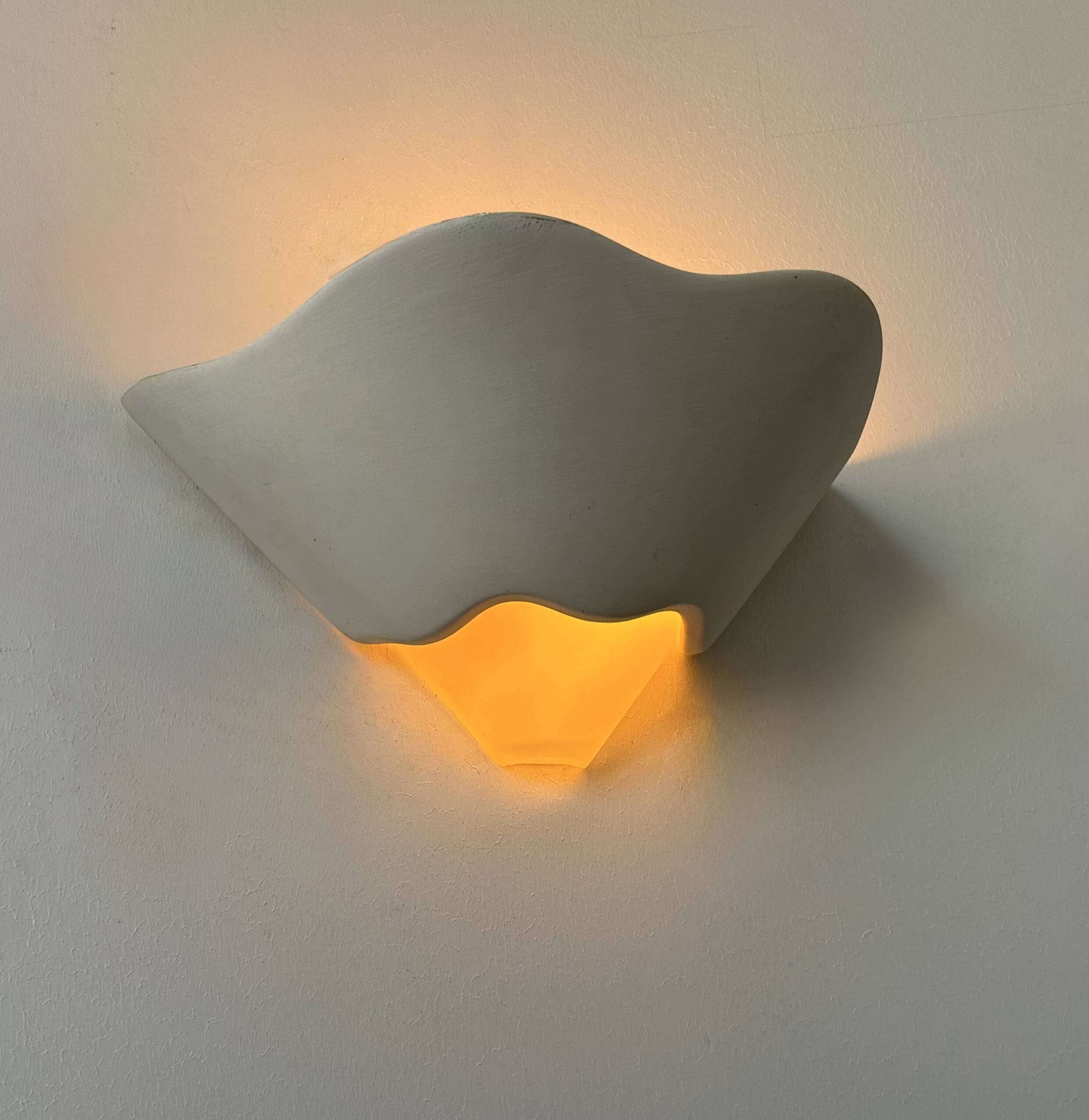 Pair of vintage wall lights, plaster and sandblasted glass, France 1970