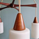 Large Scandinavian chandelier in teak and tubular white opaline, 1960.