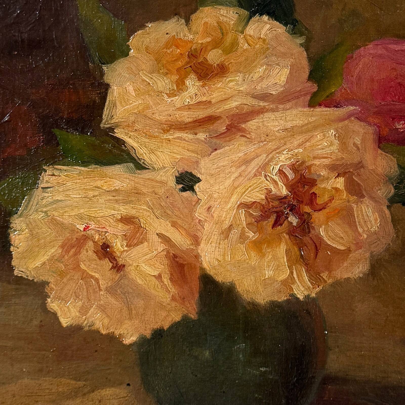 Oil on canvas still life with roses, late 19th century.