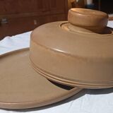 Cheese or cake dome, in iridescent speckled stoneware.