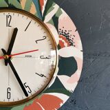 Vintage formica clock round silent wall pendulum "FFR terracotta green"