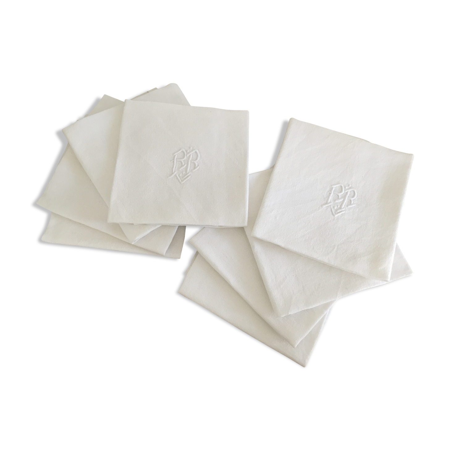 8 damask napkins, monogram, old linen