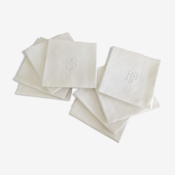 8 damask napkins, monogram, old linen