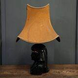 Black ceramic sphinx or pharaoh lamp 1980 brown lampshade