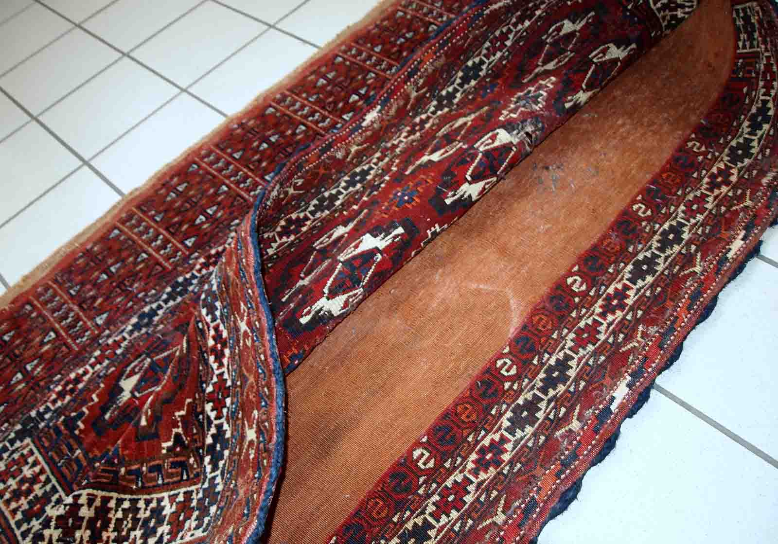 Ancient turkmen yomud handmade carpet 70cm x 118cm 1900s, 1c725