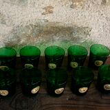 10 verres à whisky en verres vert et médaillon les rois de France byrrh dubonnet et thuir vintage