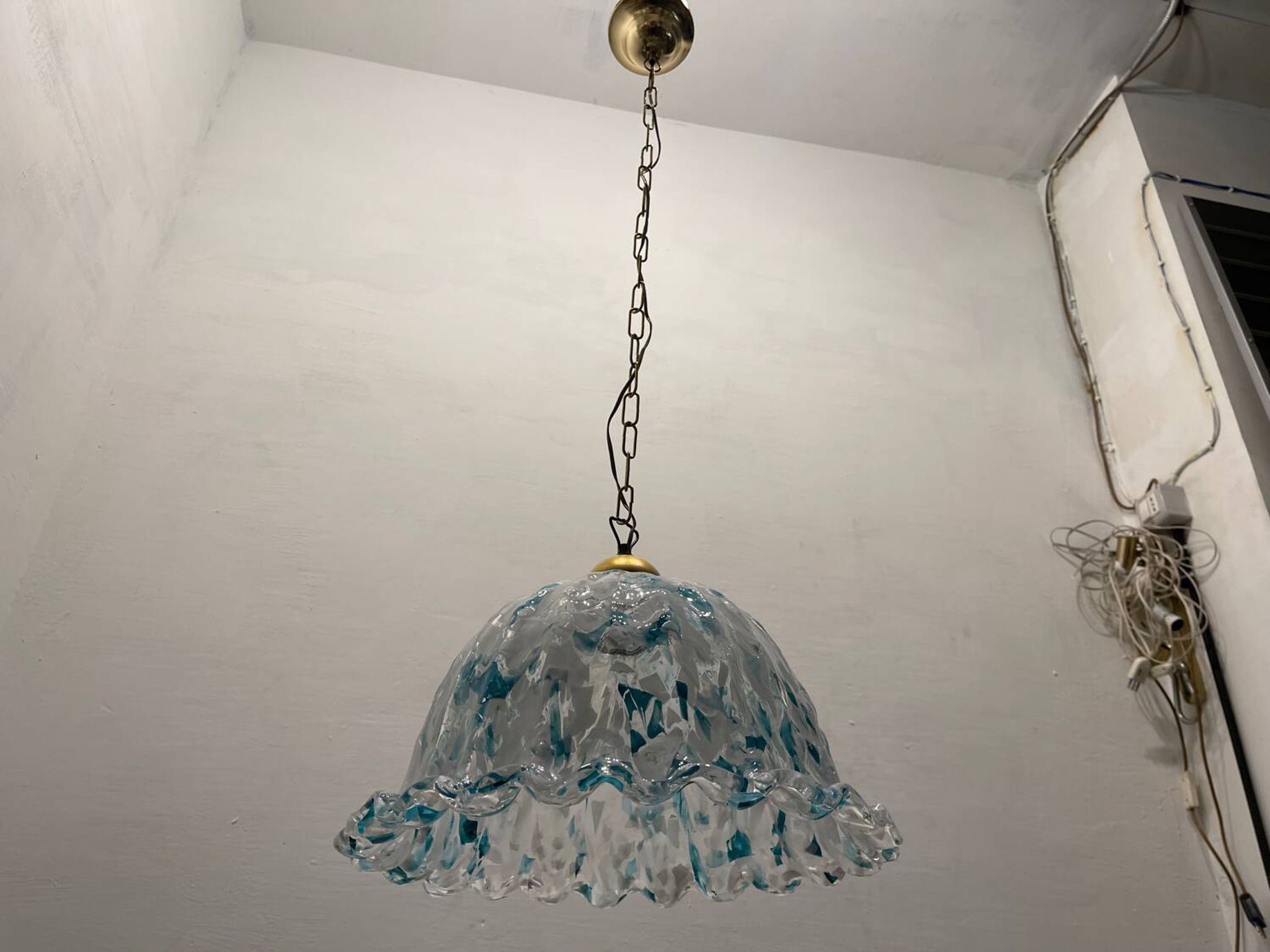 Suspension en verre de Murano bleu des années 1970