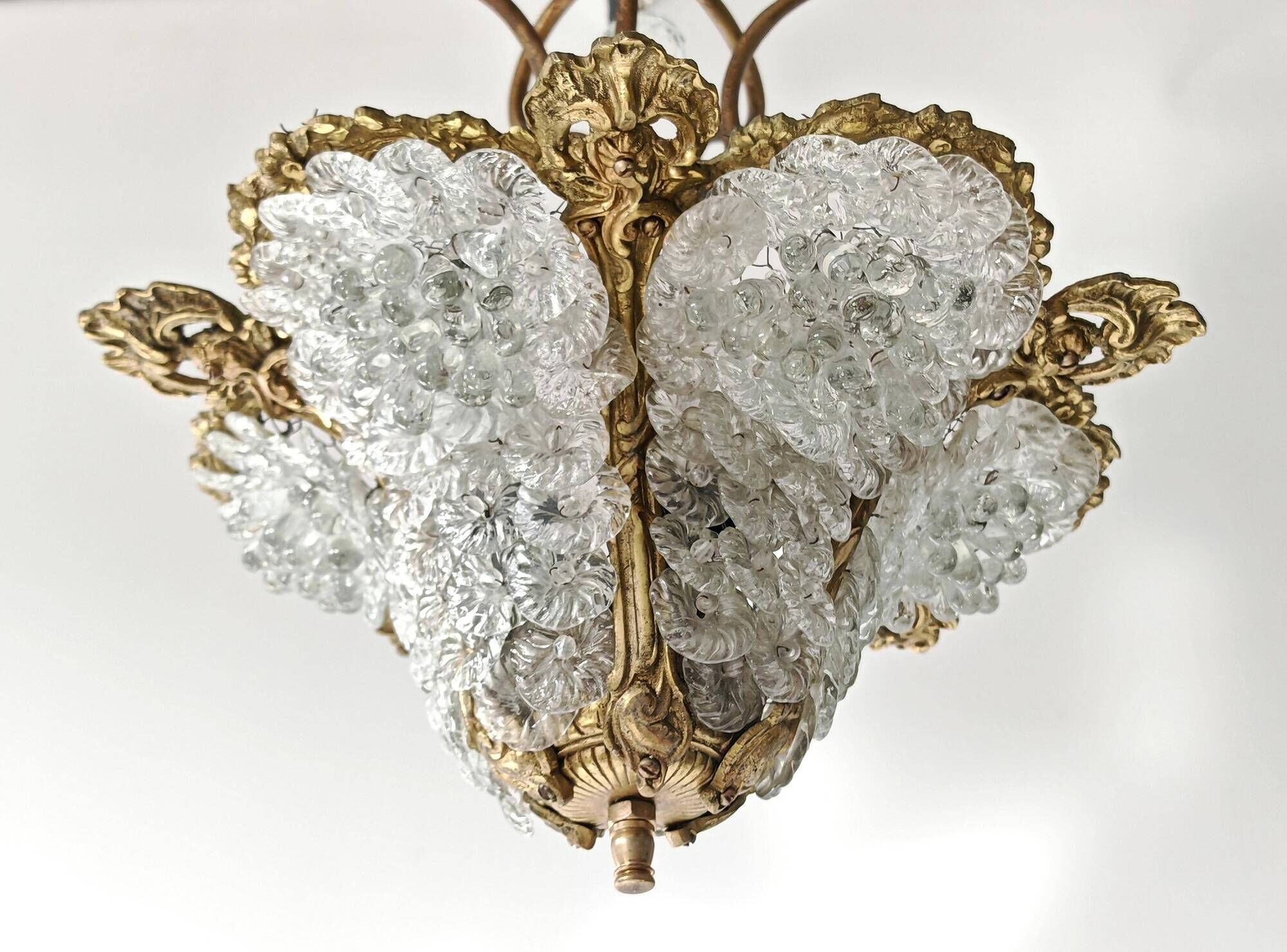 Art Nouveau bronze chandelier with Murano glass flowers