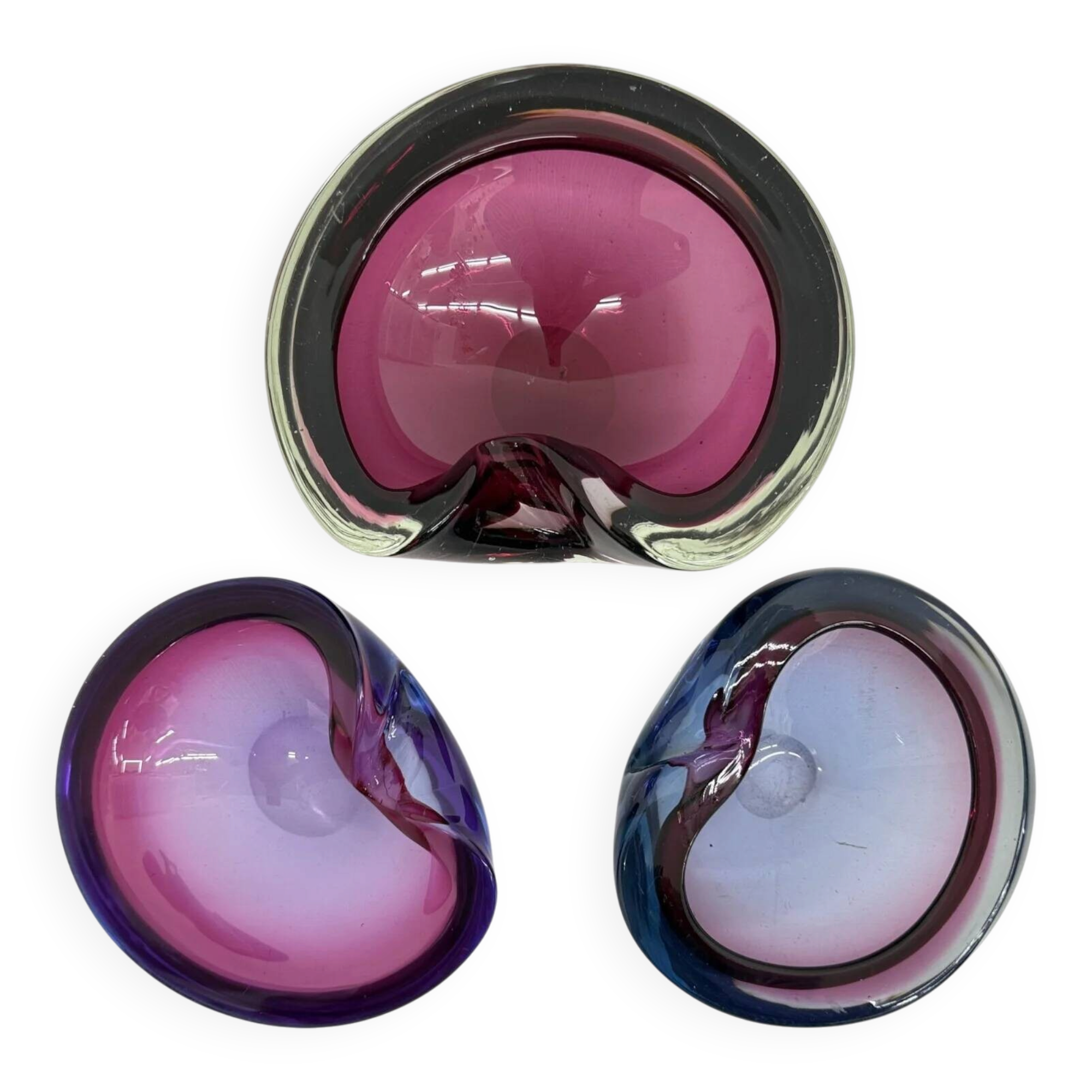 Set of 3 Murano Sommerso pink glass bowls, 1970s