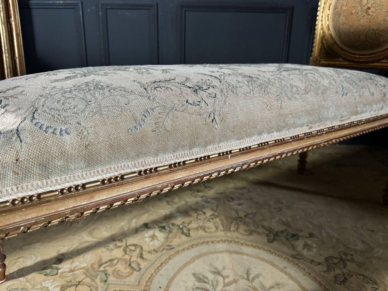 Important Napoleon III Period Bench in Gilded and Carved Wood in Louis XVI Style - 19th Century