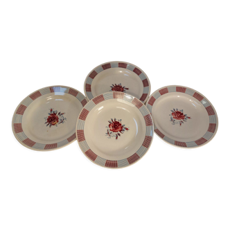 Lot de 4 assiettes plates anciennes des faïenceries de St Amand