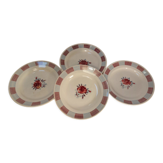Set of 4 old flat plates from the earthenware factories of St Amand