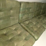 Patchwork olive green leather modular sofa set, 1970s