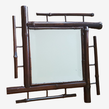 Very rare bevel bamboo mirror, Japanese decor