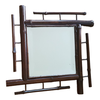 Very rare bevel bamboo mirror, Japanese decor