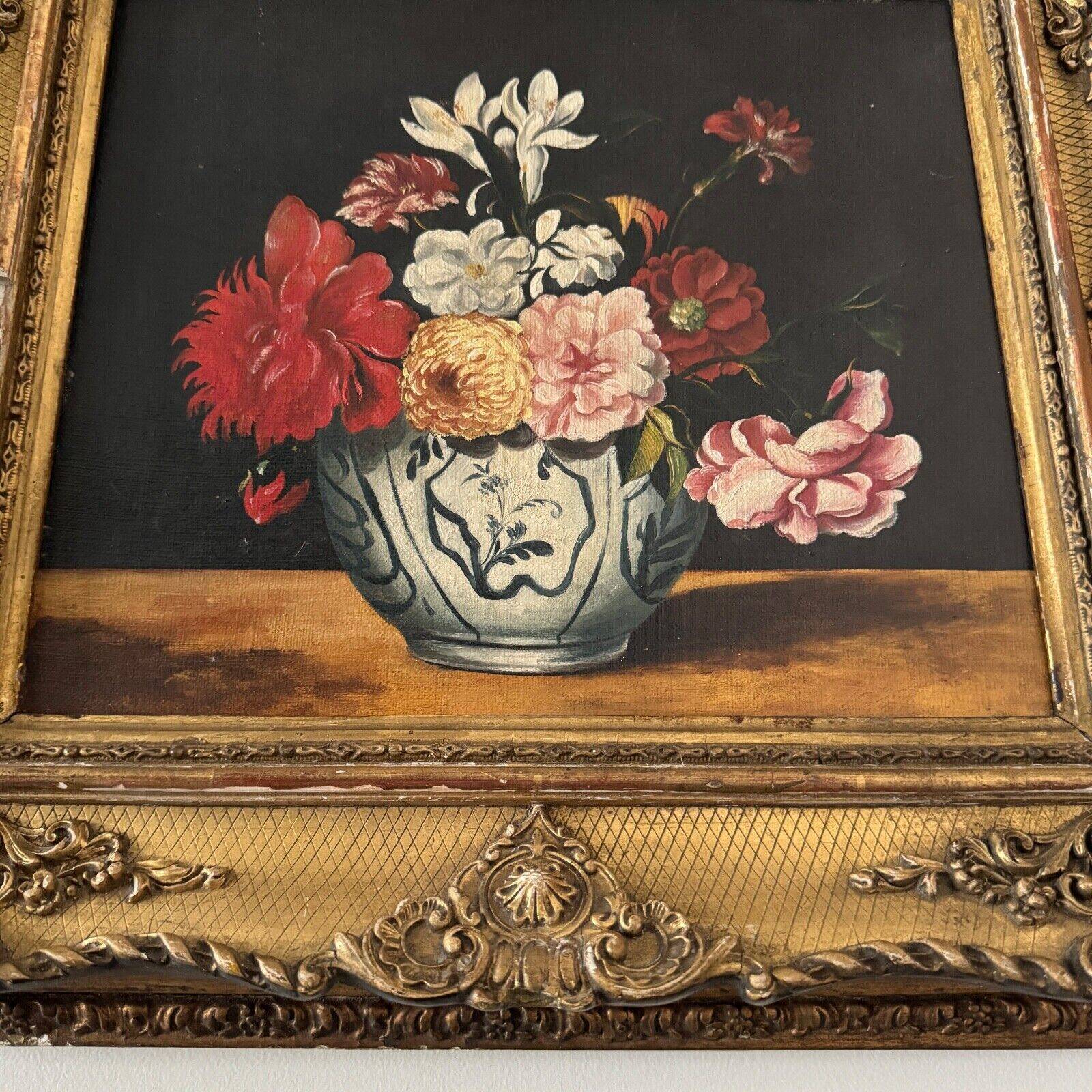 Oil on canvas still life with flowers in a vase early 20th century
