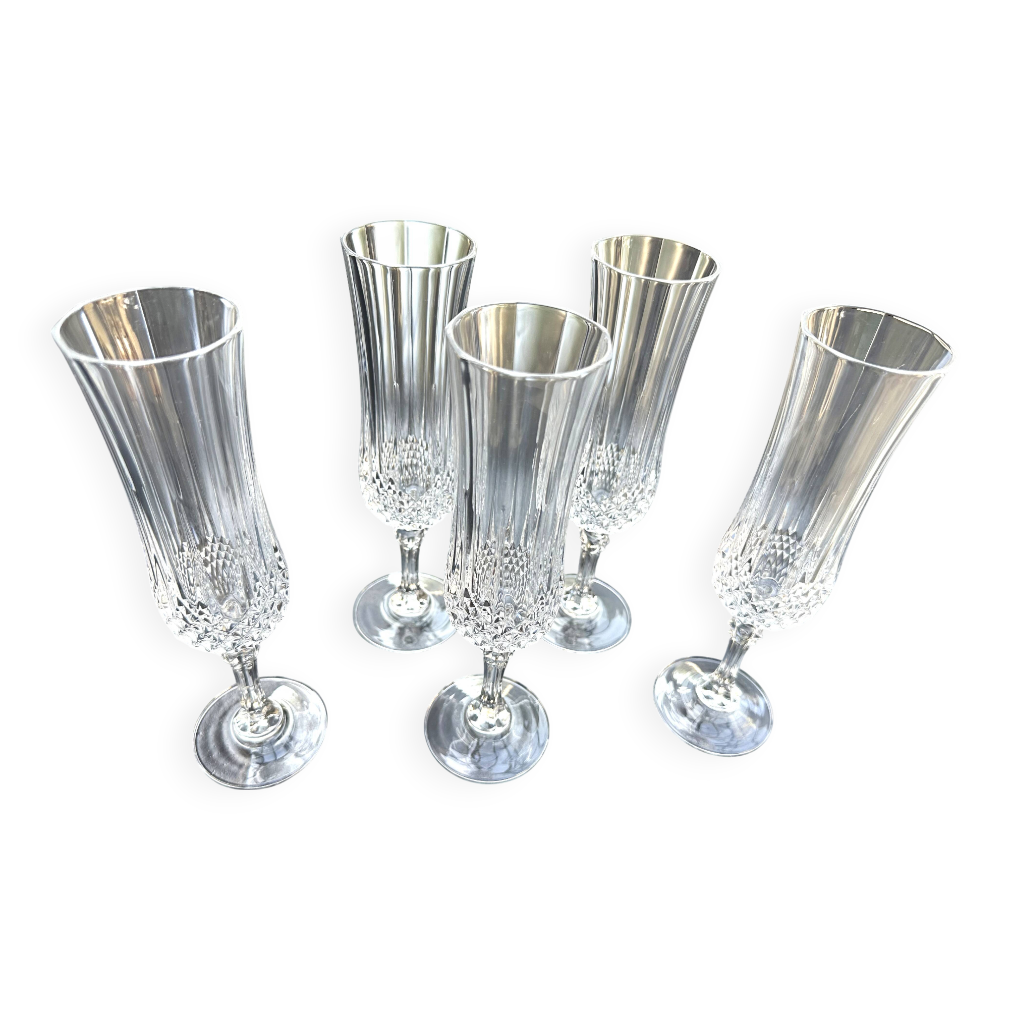 5 Cristal d'Arques champagne flutes, Lonchamp Vintage model