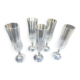 5 Cristal d'Arques champagne flutes, Lonchamp Vintage model