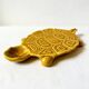 Large mustard yellow ceramic turtle dish, vintage 1950s-1970s.