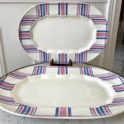 Duo of rectangular dishes HBCM model "Scottish" pink and blue 50s