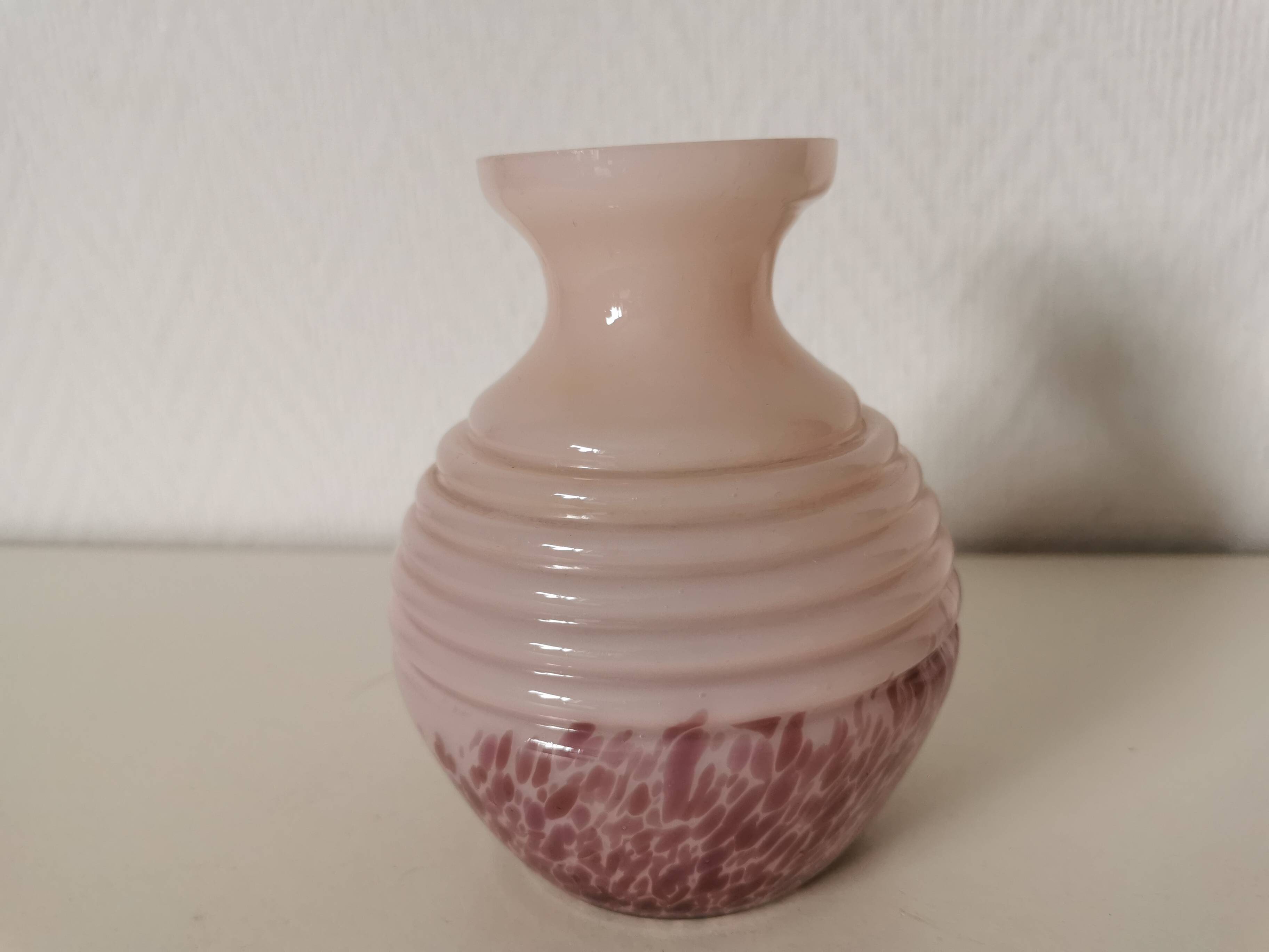 round opaline vase, pink and purple, 1940s