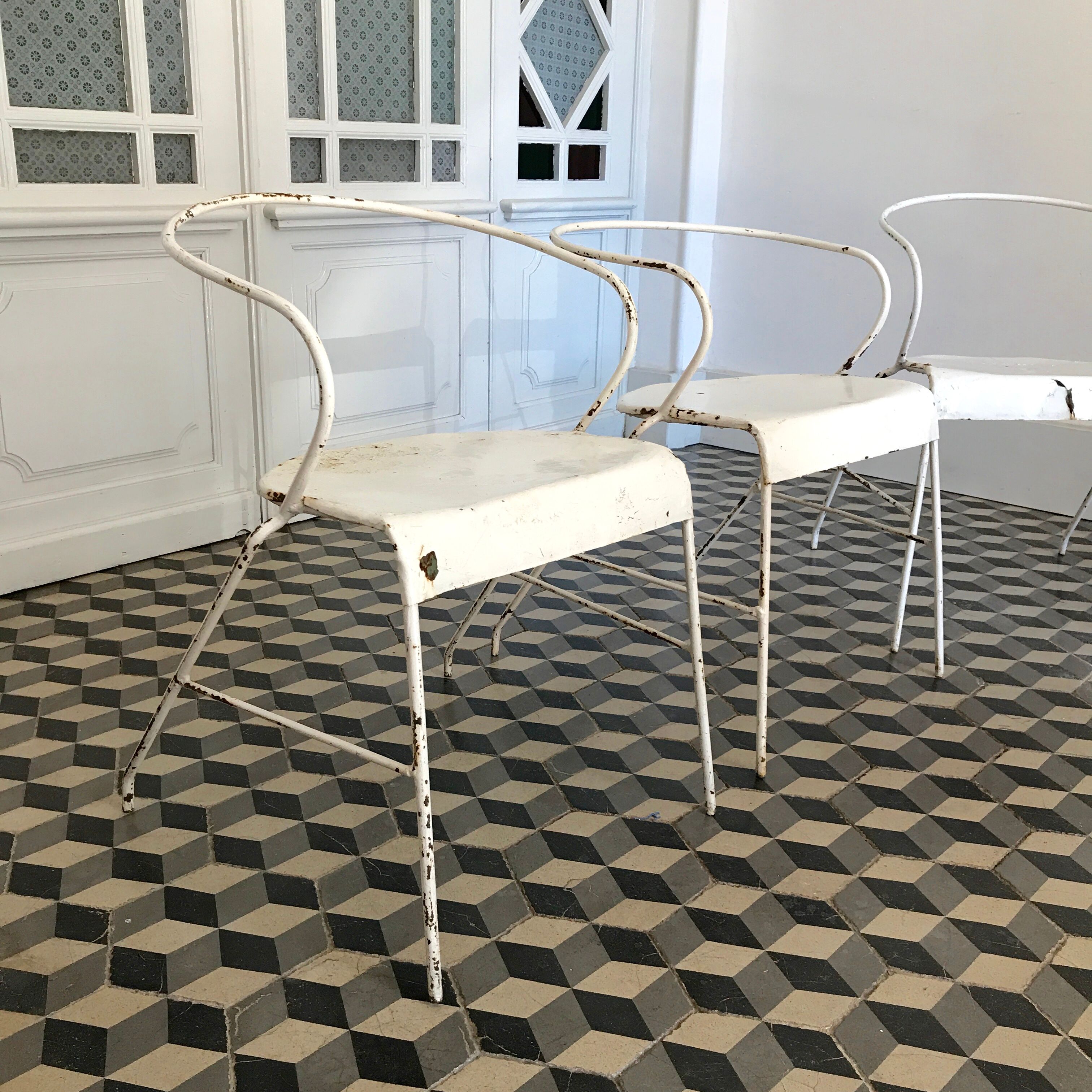 White metal chairs