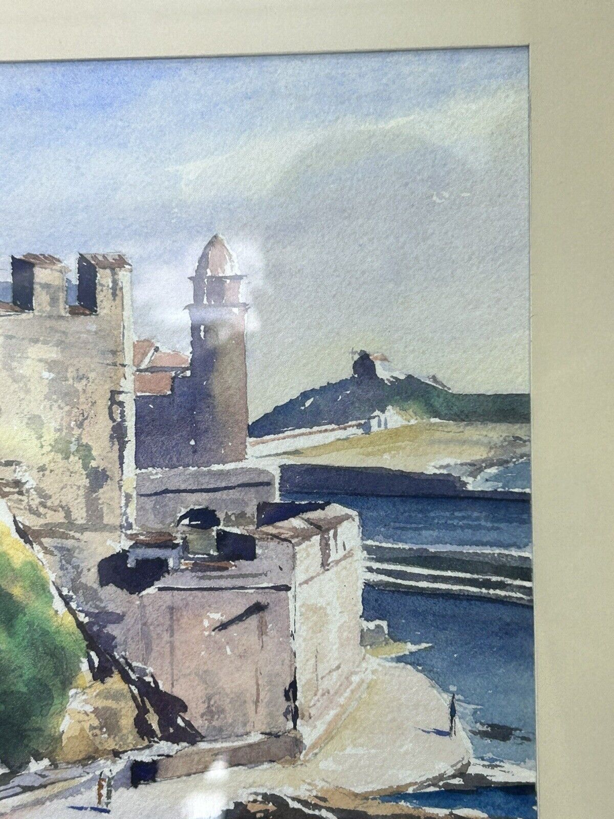 Gilles grimoin, peintre contemporain, aquarelle, vue sur collioure, signée
