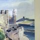 Gilles grimoin, peintre contemporain, aquarelle, vue sur collioure, signée