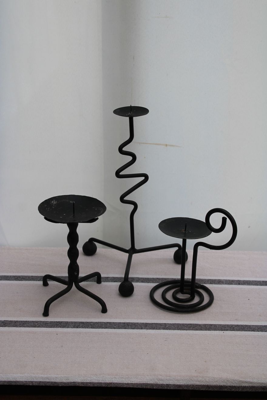Set of 3 wrought iron candle holders