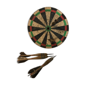 Old toy target round cardboard and feather darts 1960