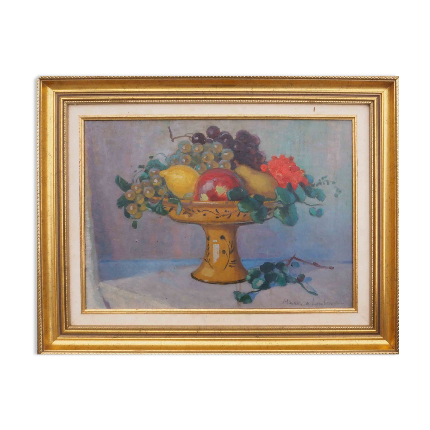 Painting fruit cup by maurice de lambert (1873-1952)