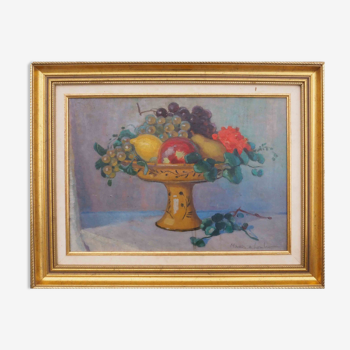 Painting fruit cup by maurice de lambert (1873-1952)