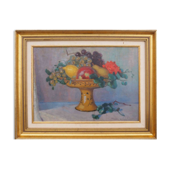 Painting fruit cup by maurice de lambert (1873-1952)