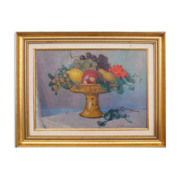 Painting fruit cup by maurice de lambert (1873-1952)