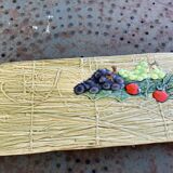 Rectangular cake dish in enameled ceramic, slip, fruit model, straw effect, vintage