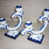 Pair of 2-pointed ceramic candlesticks from Portugal