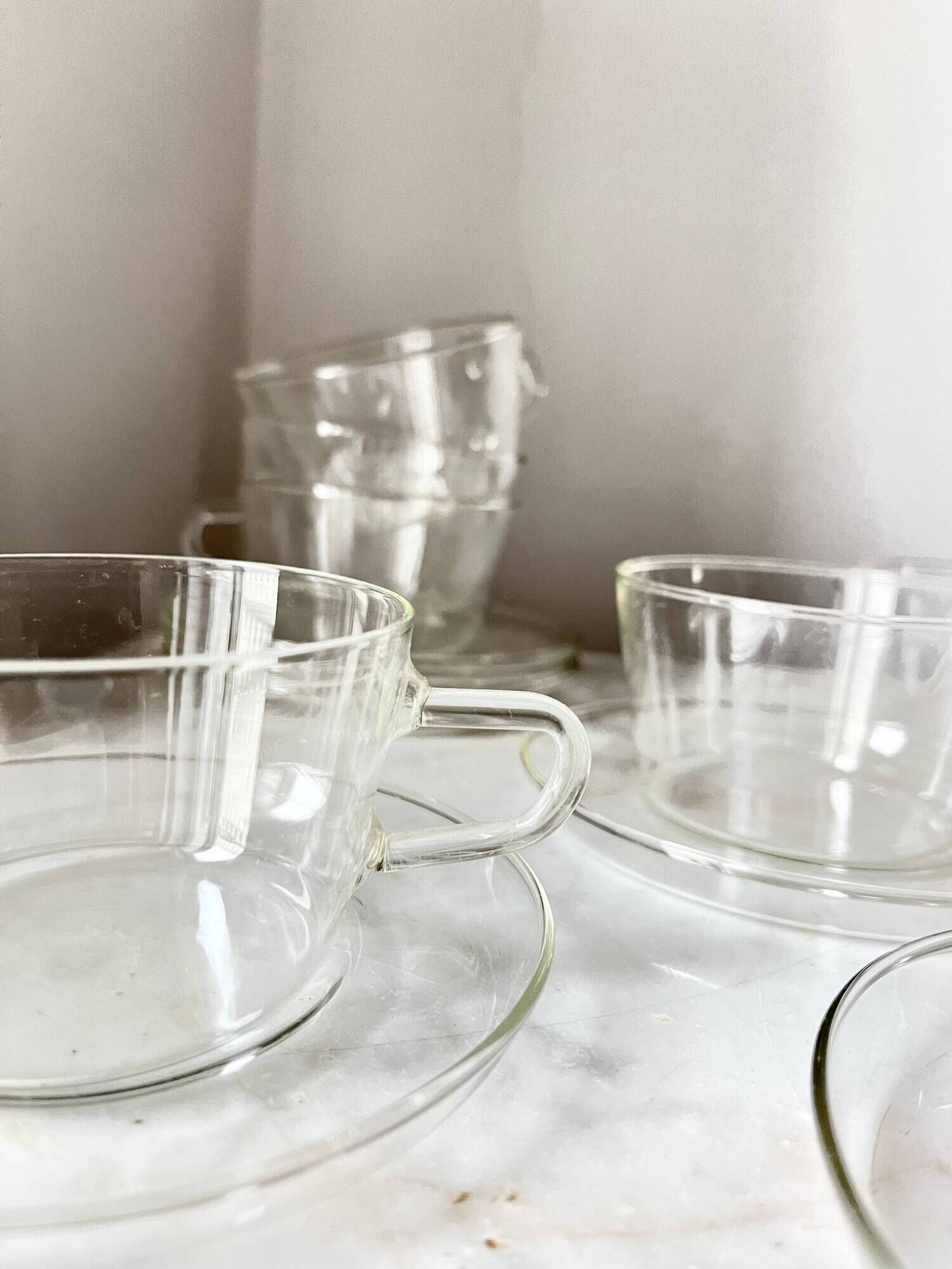 Vintage Glass Borosilicate Tea Set cups by Ilse Decho for Schott Jena, DDR