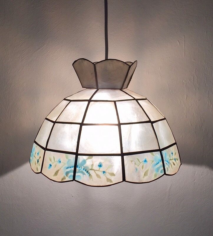 Vintage mother-of-pearl and brass hanging lamp