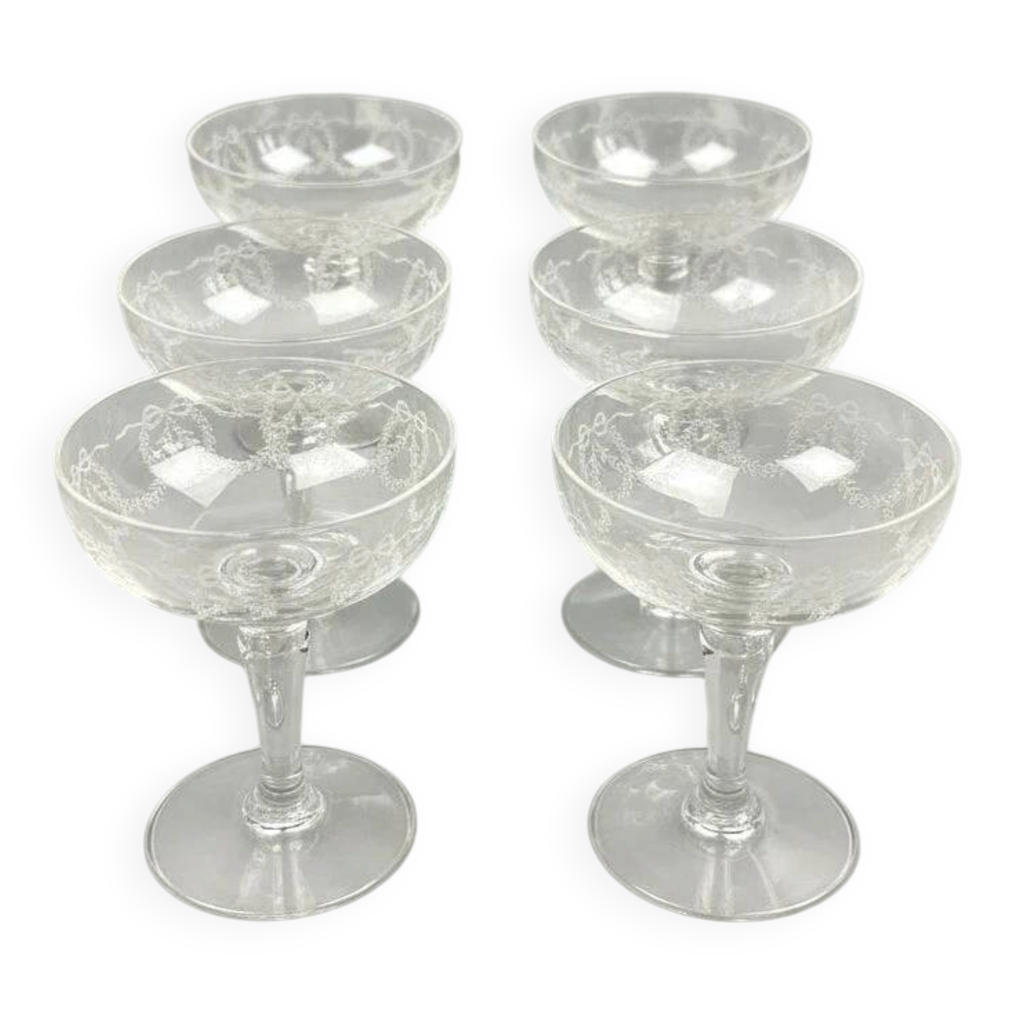 Set of 6 engraved crystal champagne glasses, lot no. 2