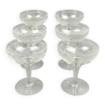 Set of 6 engraved crystal champagne glasses, lot no. 2
