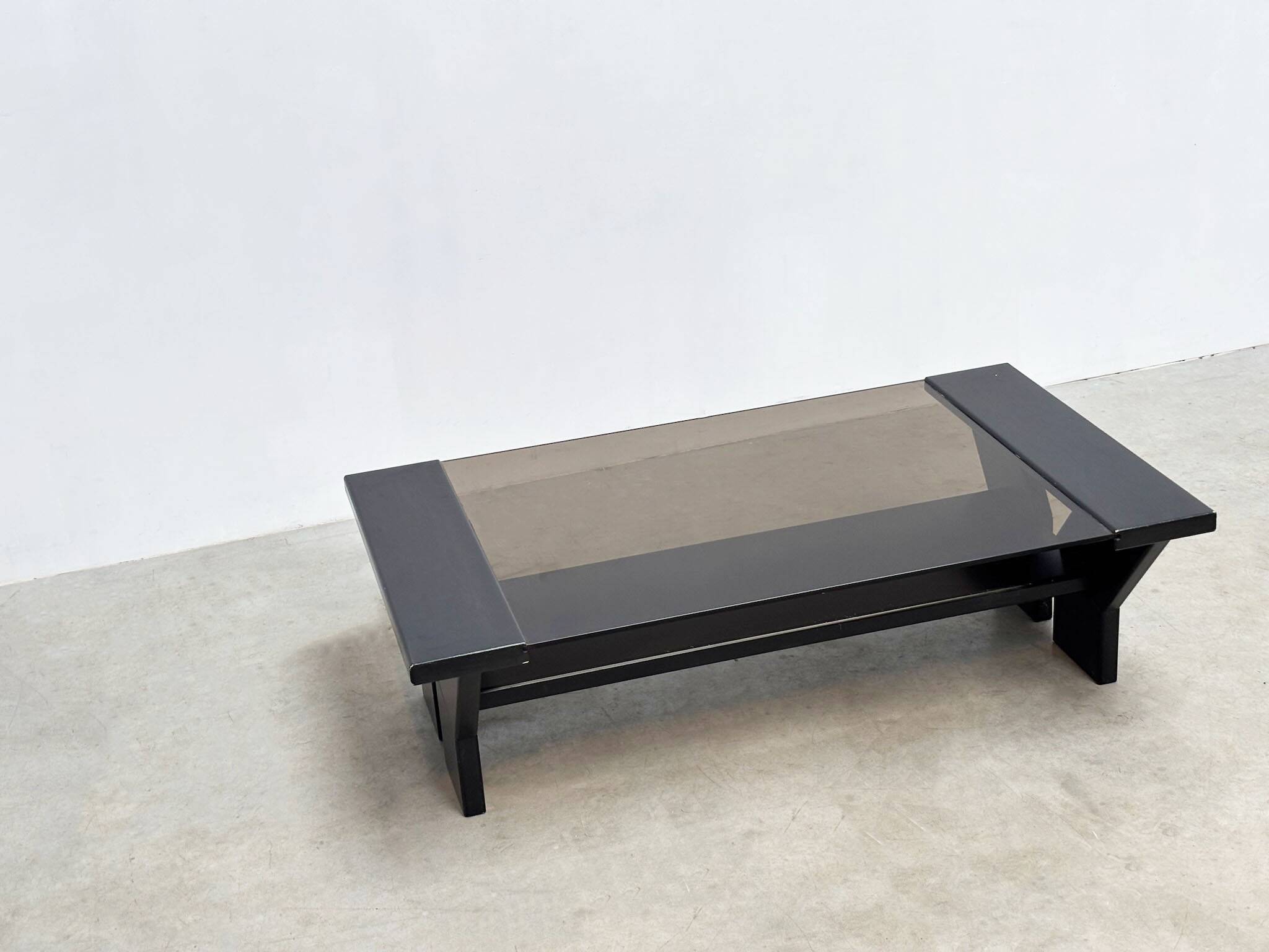 Black lacquered brutalist coffee table