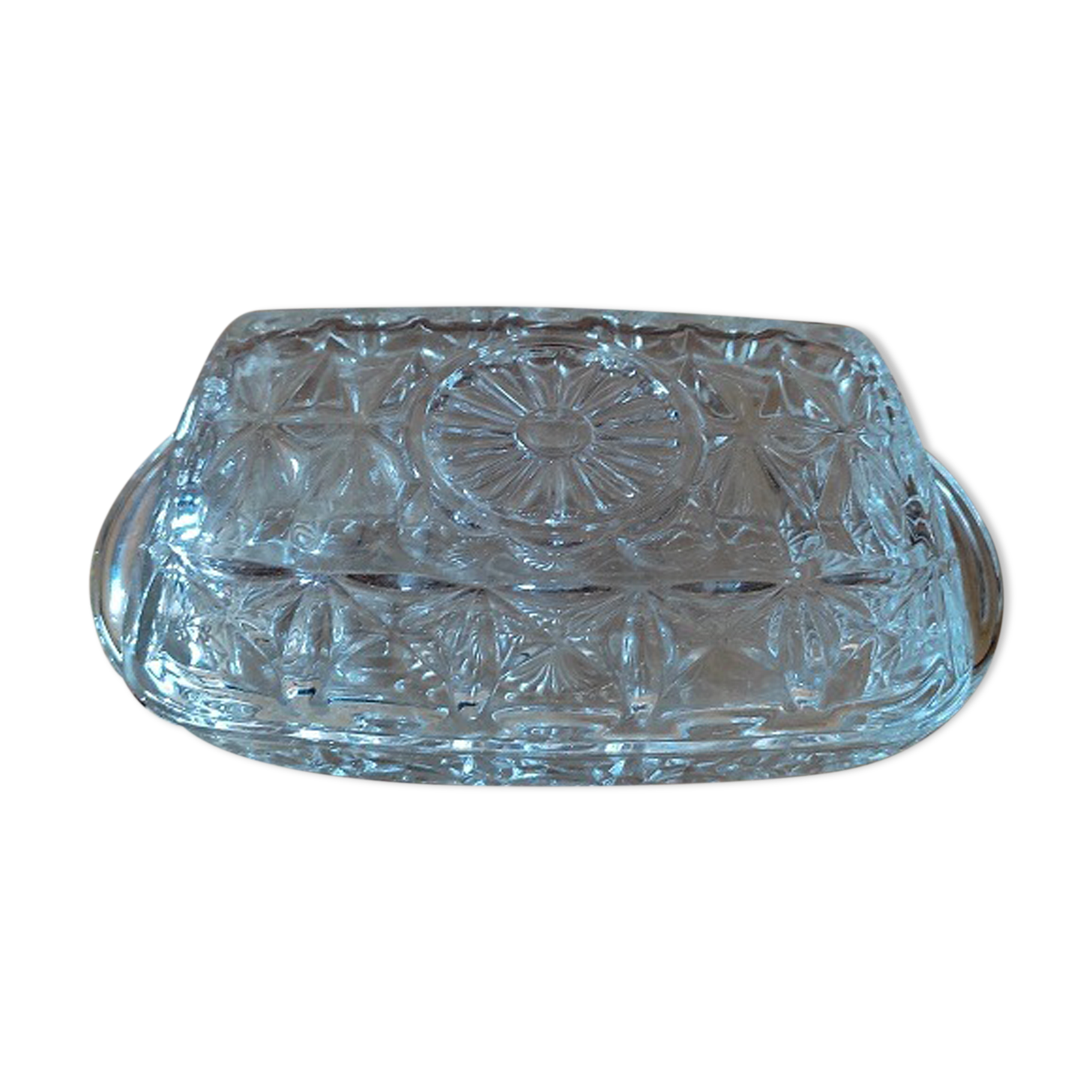 Moulded glass butter dish star decoration