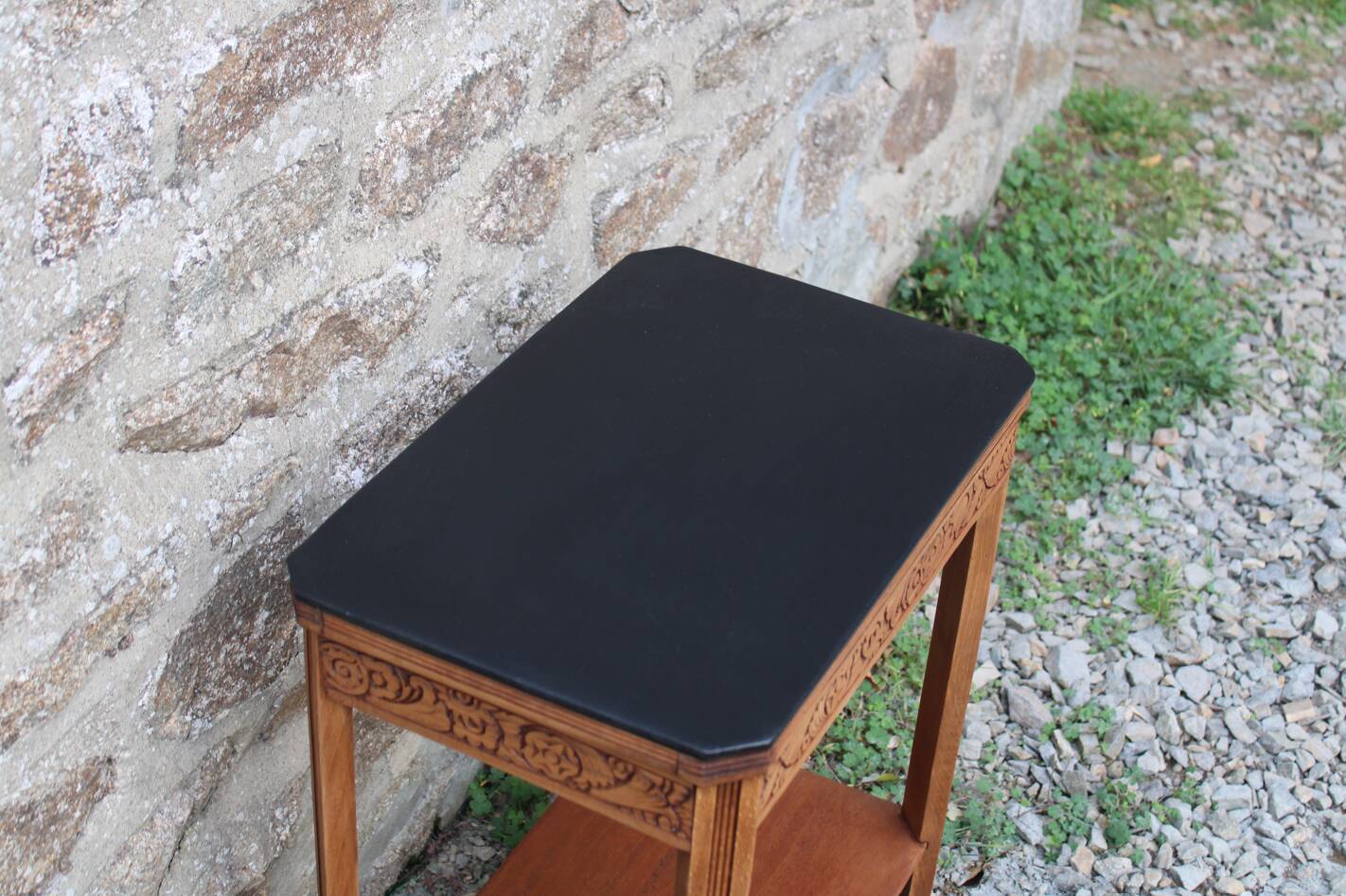 Art deco engraved wood side table