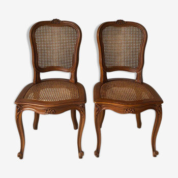 Pair of chairs Louis XV style wood & caning