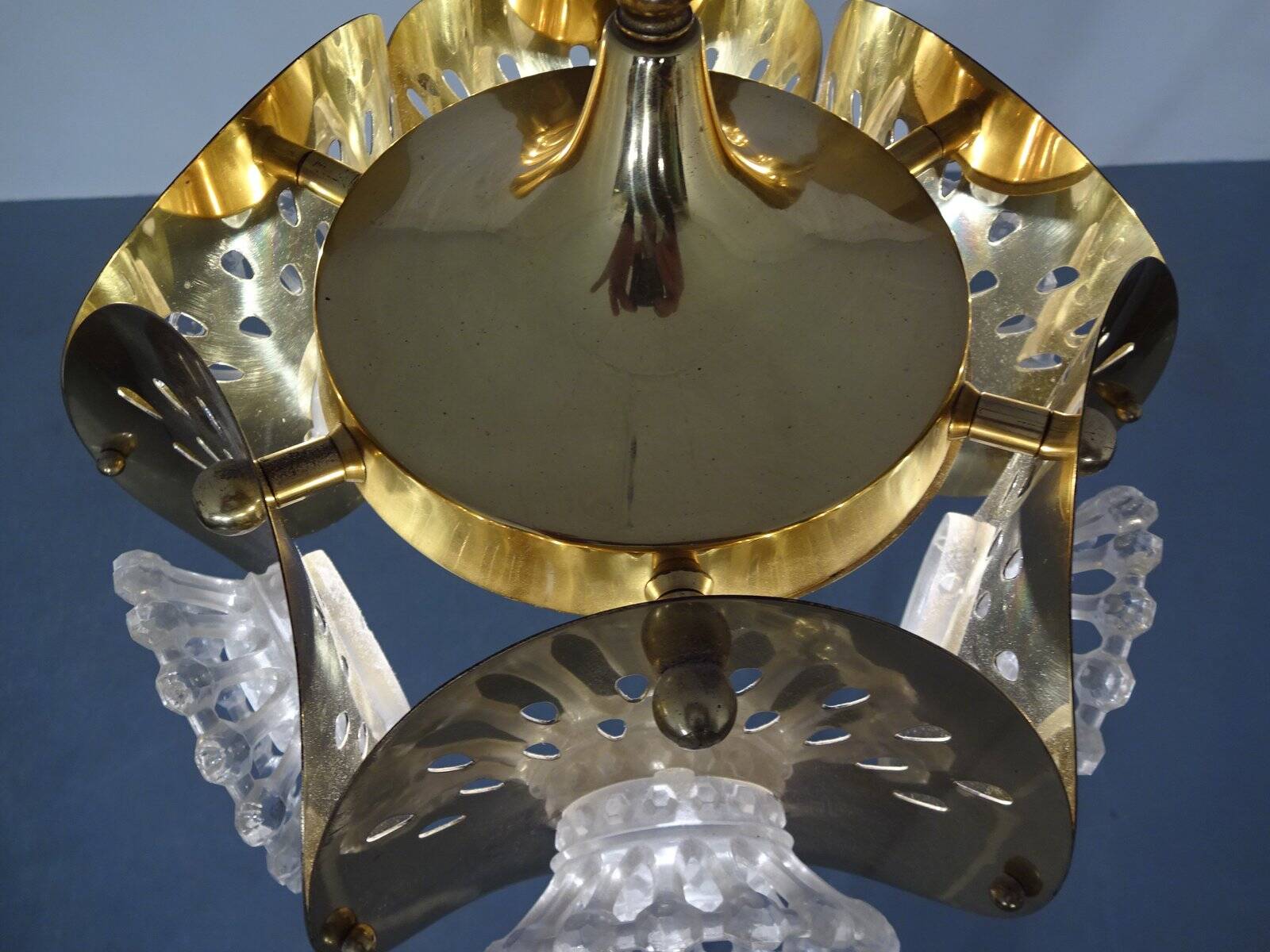 Italian brass and glass ceiling lamp, 1960s