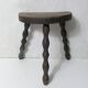 vintage half-moon solid wood turned beaded tripod stool