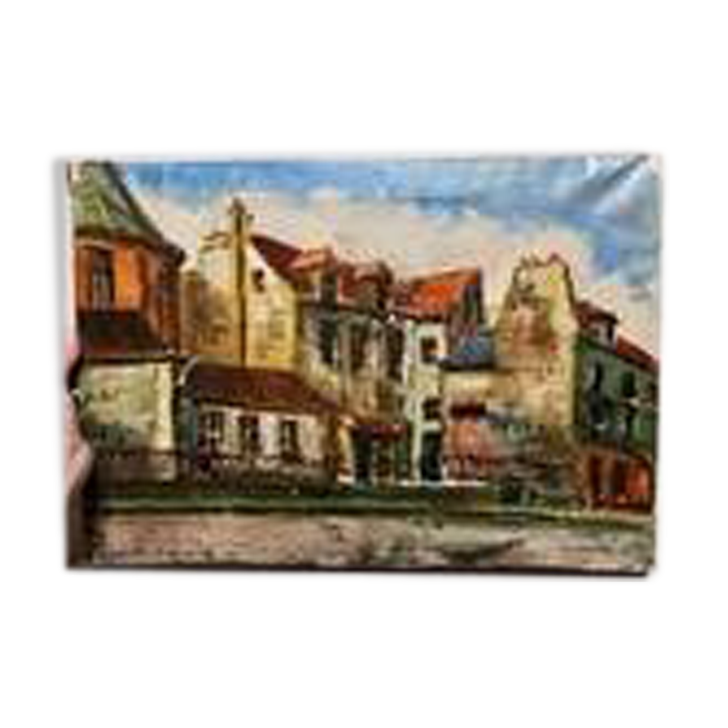 Orange painting city landscape signed