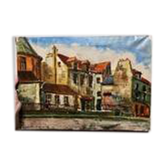 Orange painting city landscape signed